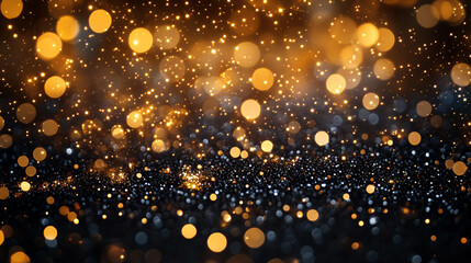 abstract bokeh lights, golden and dark background, festive, celebratory mood