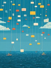 Aufkleber - Email Fishing Net Capturing Unsuspecting Login Forms Against a Blue Sky With Clouds