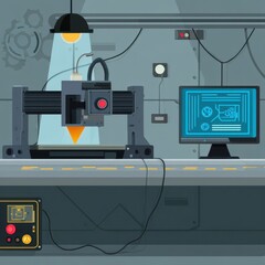 Poster - Industrial 3d printing machine in a futuristic workshop.