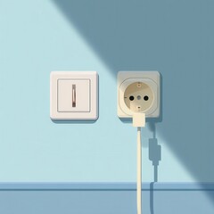 Poster - Light beige wall sockets against a pale blue background.