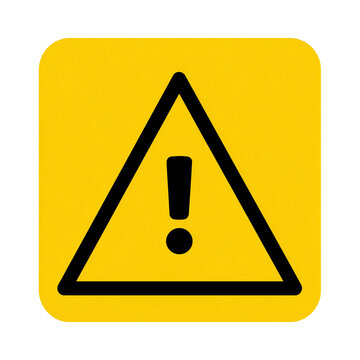warning traffic sign icon with exclamation mark inside a yellow triangle, black outline, vector flat design, isolated, editable