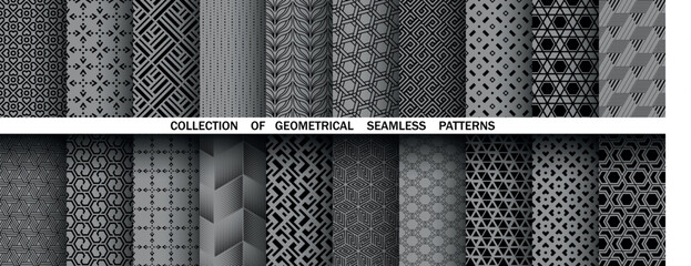 Aufkleber - Geometric set of seamless black and gray patterns. Simple vector graphics