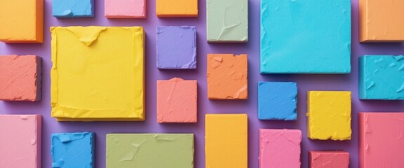 Poster - Colorful abstract art composition with vibrant pastel blocks on a purple background