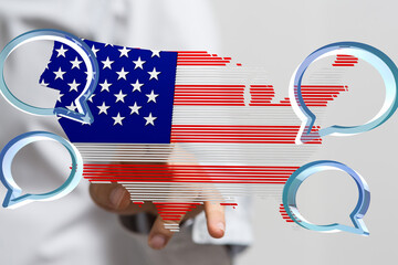Aufkleber - Digital illustration of USA map, communication bubbles.  Patriotic, technology, discussion.