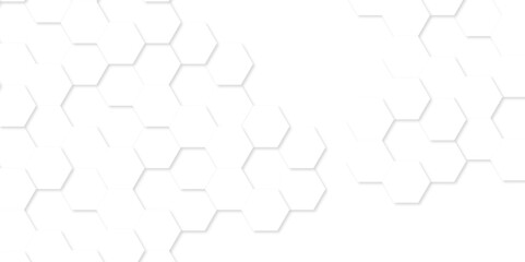 Fototapete - Hexagon background technology texture. Abstract hexagonal mesh cell Surface polygon pattern with glowing hexagon paper texture and futuristic business. Abstract honeycomb mosaic white background.