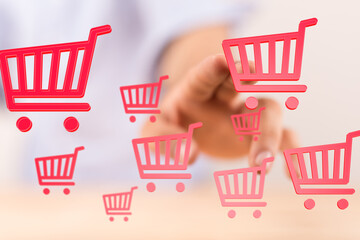 Poster - Image of multiple shopping carts, symbolizing online shopping, e-commerce, and digital retail.
