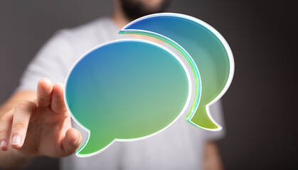 Aufkleber - Abstract image of a person interacting with digital speech bubbles, representing communication and connection.