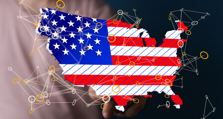 Poster - Abstract image depicting US map with network connections, representing digital infrastructure or connectivity.