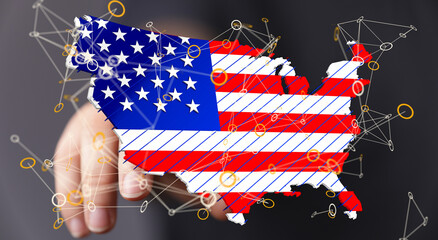 Poster - Digital map of the United States, highlighting network connections and infrastructure. Ideal for technology, business, and connectivity concepts.