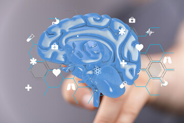 Aufkleber - 3D brain model with medical icons.  Perfect for healthcare, neuroscience, and medical technology.