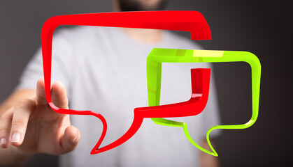 Aufkleber - Abstract image of a person interacting with colorful speech bubbles, representing communication and dialogue.