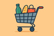 © PixelNomad Studio - Cartoon Detailed Grocery Shopping Cart Full of Food Illustration