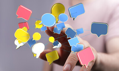 Poster - Abstract image of interconnected speech bubbles, representing global communication and networking.