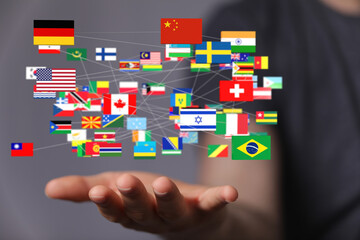 Leinwandbilder - Image of many flags interconnected, symbolizing global connections and international relations.