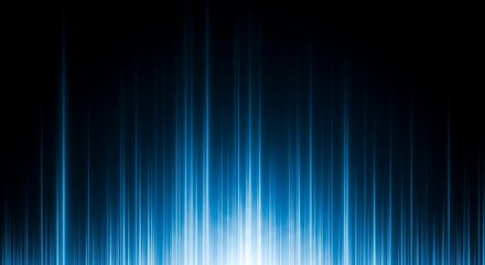 Glowing vertical blue light beams on black background, abstract futuristic motion blur lines and digital energy streaks