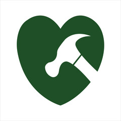 Poster - Love shape with hammer logo vector symbol icon design illustration