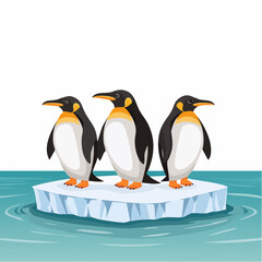 three emperor penguins standing on an ice floe in the ocean a scalable design perfect for branding l