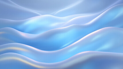 Poster - Soft blue fabric waves gently flow in a calming setting. This tranquil backdrop showcases smooth, fluid forms. Concept of relaxation, wellness, design