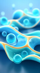 Aufkleber - Swirling blue fluid shapes with vibrant bubbles create a mesmerizing abstract artwork. Setting suggests a contemporary digital art style. Concept of design, technology, creativity