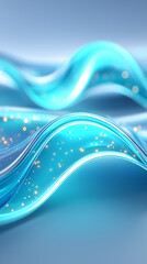 Poster - Fluid motion of translucent blue waves adorned with sparkling particles. Ethereal setting with soft lighting creates a calming effect. Concept of design, creativity, inspiration