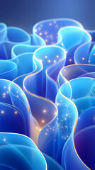 Poster - Flowing blue wavy patterns with shimmering accents create a tranquil atmosphere. Vivid abstract setting perfect for technology, wellness, online media