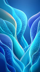 Poster - Colorful waves of blue and turquoise flow seamlessly in digital art style. Ethereal texture adds depth, evoking a serene underwater setting. Concept of digital design, art, visual communication