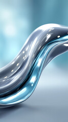 Poster - Fluid silver and blue waves flow seamlessly, highlighting smooth curves and reflective surfaces. Captivating abstract design conveys elegance in contemporary spaces