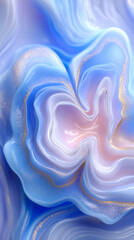 Poster - Swirling blue and pink shapes create an abstract design with glossy texture, evoking fluid motion and elegance. Soft pastel colors combine harmoniously. Concept of decor, branding, design, aesthetics