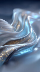 Poster - Flowing fabric with shimmering texture in soft blue tones creating a serene atmosphere. Smooth surface reflects gentle light. Concept of fashion, interior design, event planning
