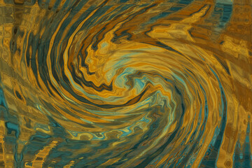 Fototapete - Abstract swirling gold and teal liquid marble