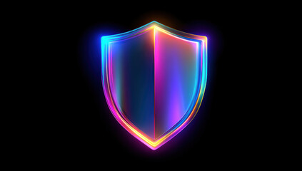 Poster - Glowing, multicolored shield on black background symbolizes digital security