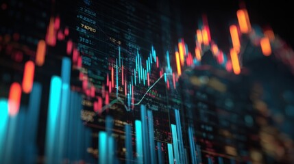 Poster - Digital 3D Stock Market Analysis Visualizing Growth Charts, Financial Investment Data, and Trading Activity in a Modern Financial Environment
