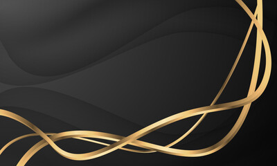 Poster - Abstract gold ribbon curve overlap on black luxury background vector