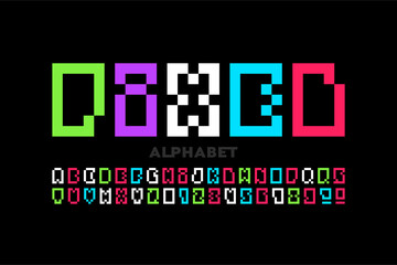 Fototapete - Digital pixel original style font design, alphabet letters and numbers vector illustration