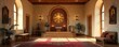 © Latsamee - Serene prayer room with soft lighting, peaceful atmosphere, and religious iconography Perfect for meditation, reflection, and spiritual practices , architecture, altar