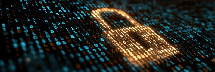Fototapete - Data Padlock Illustrated With Ones and Zeroes on a Tablet Interface Representing Digital Security and Encryption Concepts