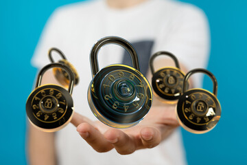 Aufkleber - Secure your data with strong passwords and encryption.  Cybersecurity concept.
