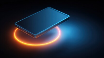 Futuristic Smartphone Displayed on Glowing Neon Circle Abstract Background Technology Concept