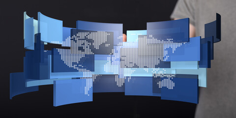 Leinwandbilder - Abstract image of a world map displayed on digital screens, representing global connectivity and data.