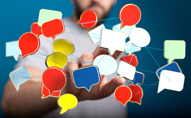 Poster - Abstract image of interconnected speech bubbles, symbolizing global communication and networking.