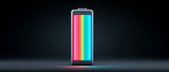 Poster - Glowing battery icon with vibrant colors on dark background symbolizes energy and technology