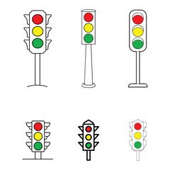 Fototapete - Collection of Simple Traffic Light Illustrations Red Yellow Green Signals Transportation Safety Design Elements