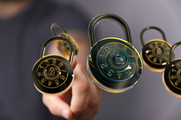 Poster - Secure your data with strong passwords and encryption.  Cybersecurity and digital safety.