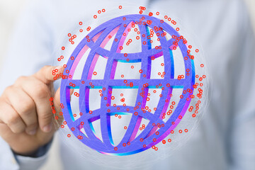 Aufkleber - Person interacting with a digital globe, representing global connectivity and networking.