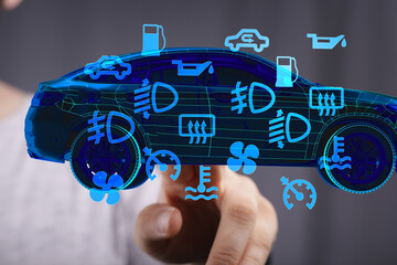 Poster - Modern car diagnostics.  Interactive interface showing key vehicle indicators.