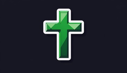 Leinwandbilder - Cross vector icon in green and white for healthcare on a simple solid dark background