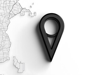 Leinwandbilder - Minimalist 3D vector map pointer in black and white, clean white background, sharp shadow