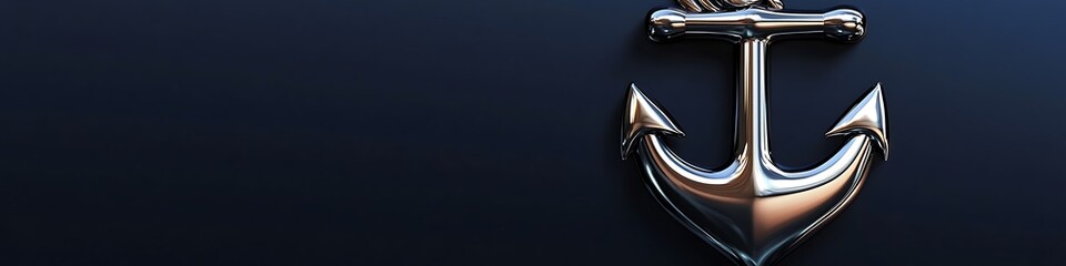 Leinwandbilder - Metallic 3D vector anchor icon with a reflective surface on a navy blue background