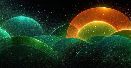 Aufkleber - Abstract waves, vibrant colors, sparkling particles. Dark background emphasizes luminous shapes, creating dynamic visual effect.