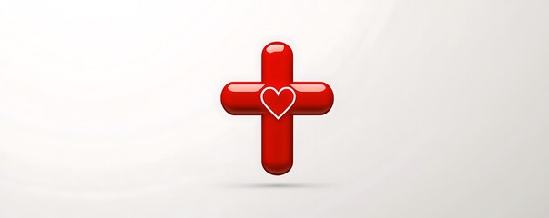 Leinwandbilder - Vector icon of a cross and heart symbol in red on a solid white background